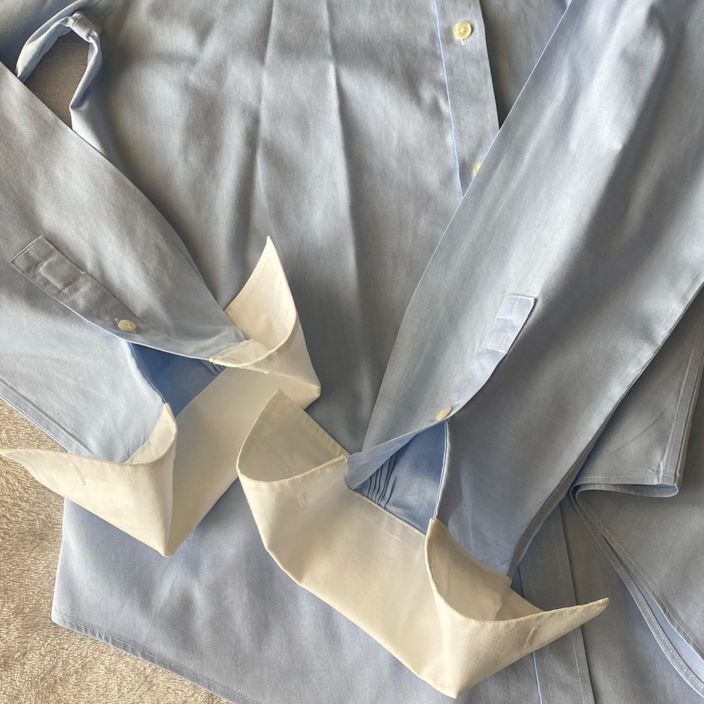 Brooks Brothers Blue White Contrast Collar French Cuff Button Down Shirt sz8 - Picture 8 of 13